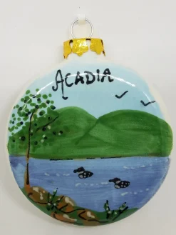 Acadia With Loons On Ball Ceramic Ornament