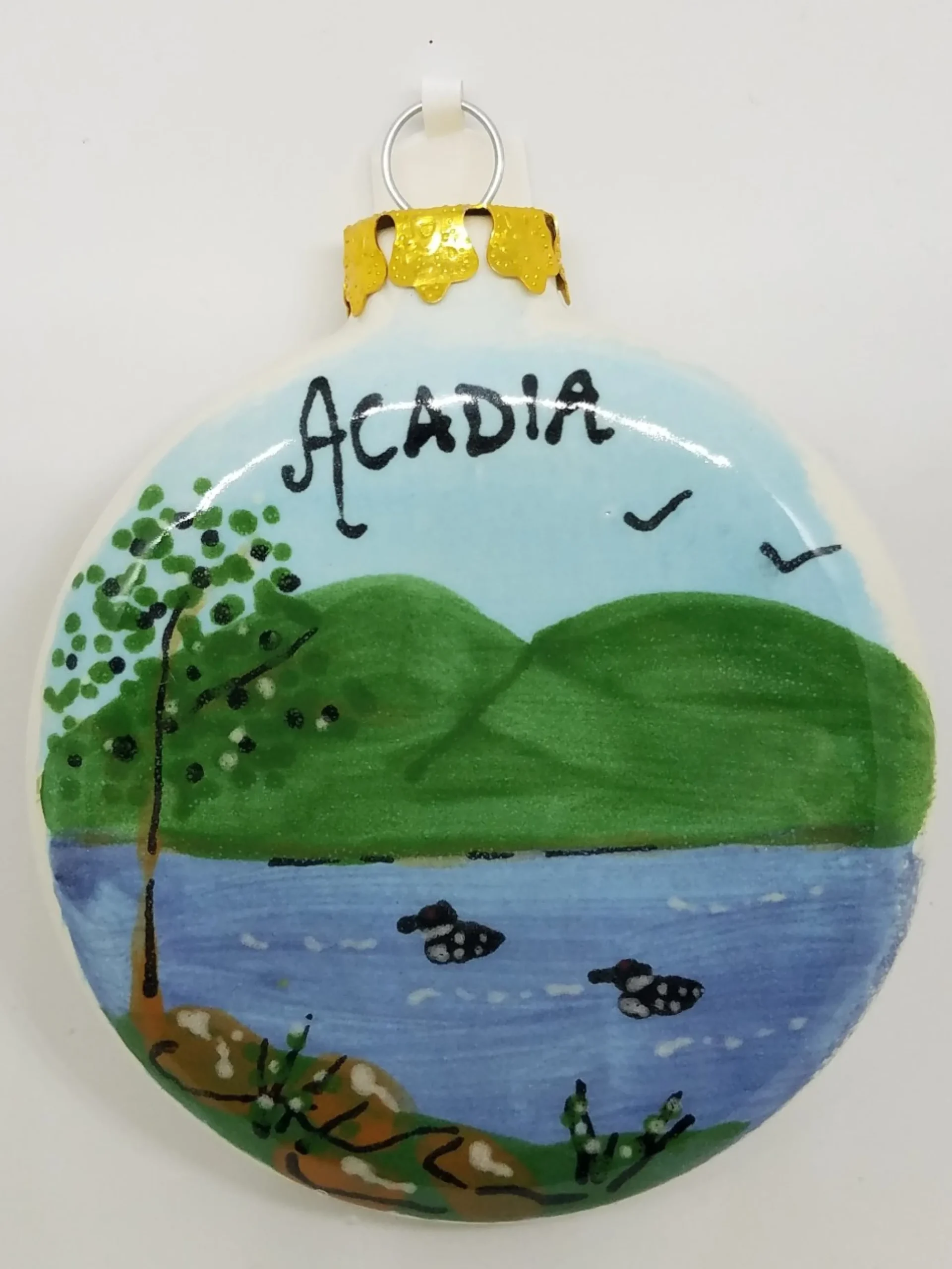 Acadia With Loons On Ball Ceramic Ornament