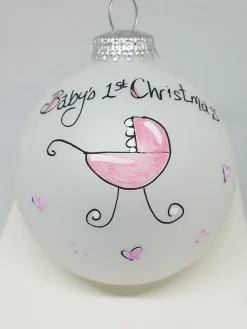 Baby Girl First Christmas Carriage Heartfelt Glass Ornament