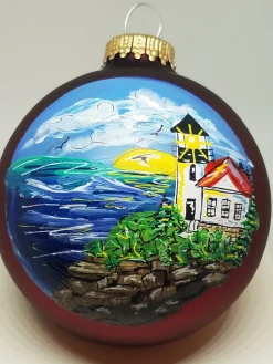 Bass Harbor Acadia Painted Glass Ornament