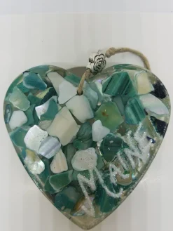 Blue And White Abalone Shell Heart Ornament