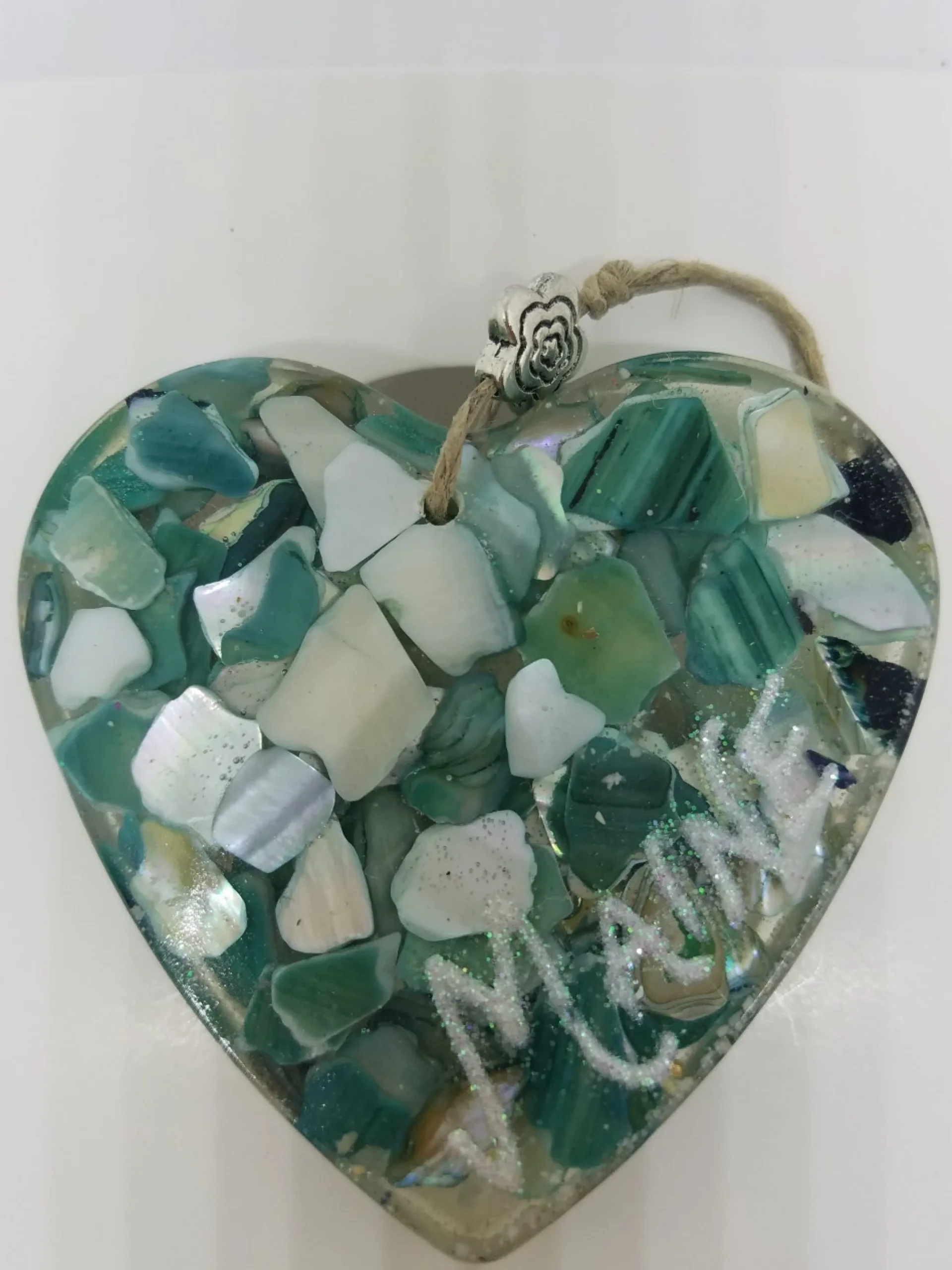 Blue And White Abalone Shell Heart Ornament