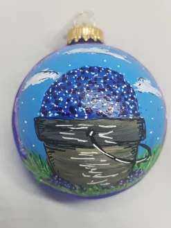 Blueberry Pail Hand Painted Glass Ornament