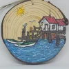 Boats At Pier Wood Ornament