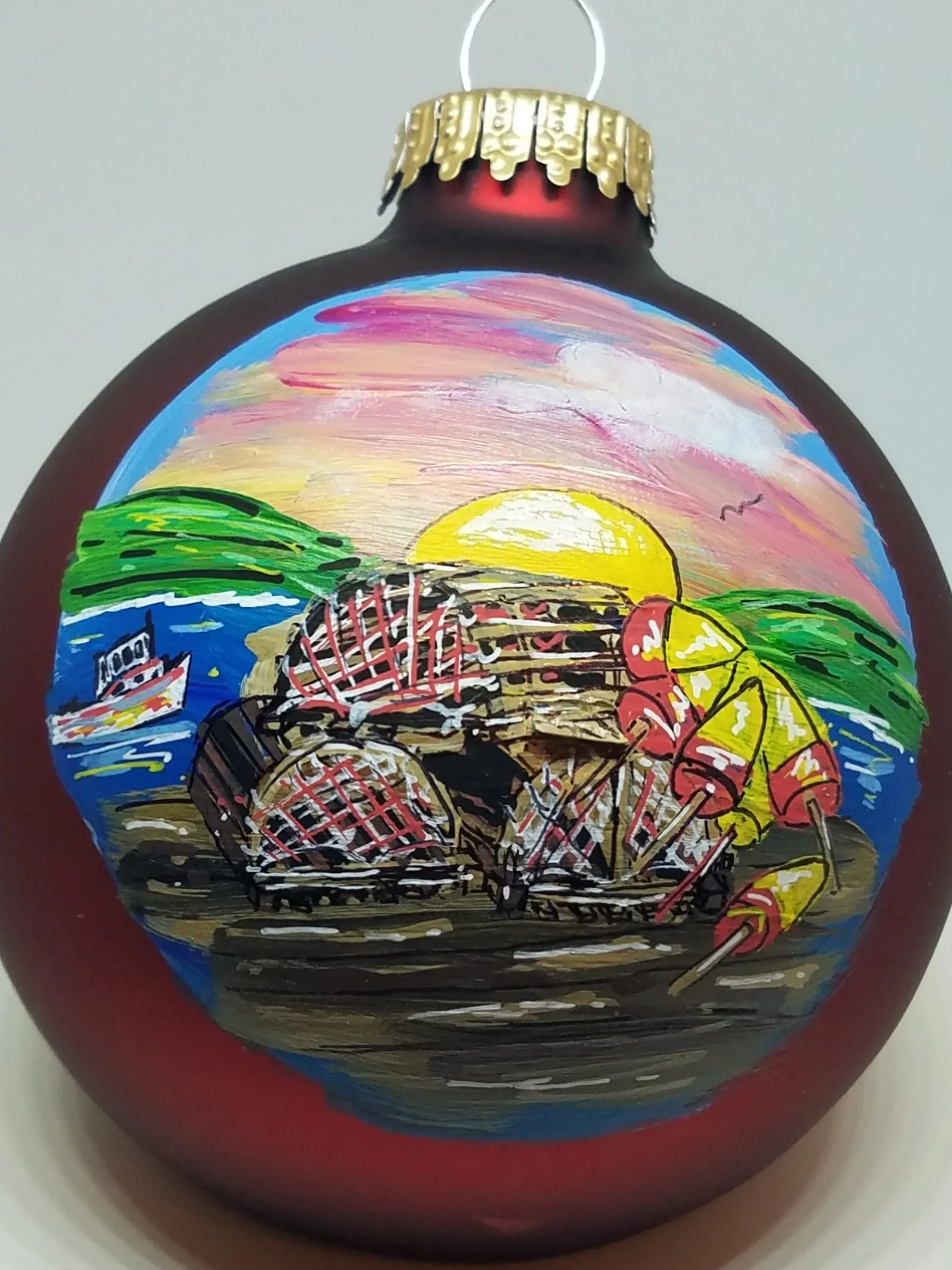 Buoys And Lobster Traps Painted Glass Ornament