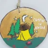 Camping Tent With Fire Moon And Trees Wood Ornament