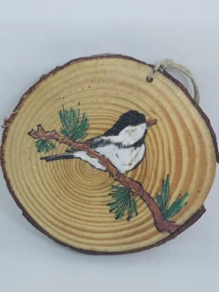 Chickadee On Branch Wood Ornament