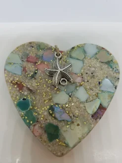 Clam Shell With Blue And Red Shell Heart Ornament