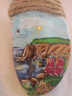 Coastal Scene With Red Adirondack Chairs On A Grassy Rose Knoll Lobster Claw Ornament