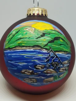 Eagle Lake Acadia Painted Glass Ornament