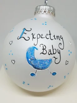 Expecting Baby Boy Carriage Heartfelt Glass Ornament