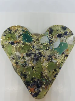 Green Sea Glass With Mussel And Clam Shell Heart Ornament