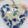 Heart With Crushed Clam Shell And Blue Sea Glass Ornament