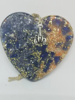Heart With Crushed Mussel And Lobster Shell And Blue Sea Glass Ornament