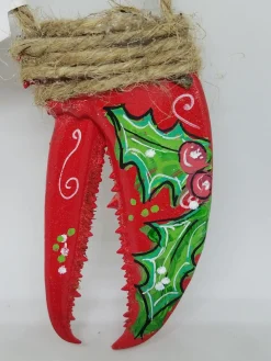Holly On Red Painted Lobster Claw Ornament