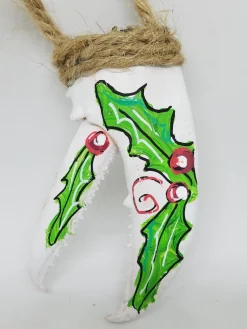 Holly On White Painted Lobster Claw Ornament