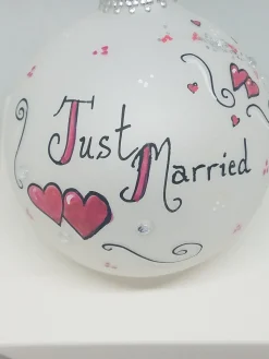 Just Married Wedding Hearts Painted Heartfelt Glass Ornament