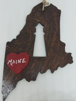Lighthouse Maine State Dark Wood Ornament