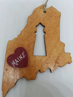Lighthouse Maine State Wood Ornament