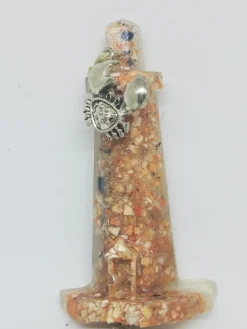 Lighthouse With Crushed Lobster And Mussel Shell Ornament