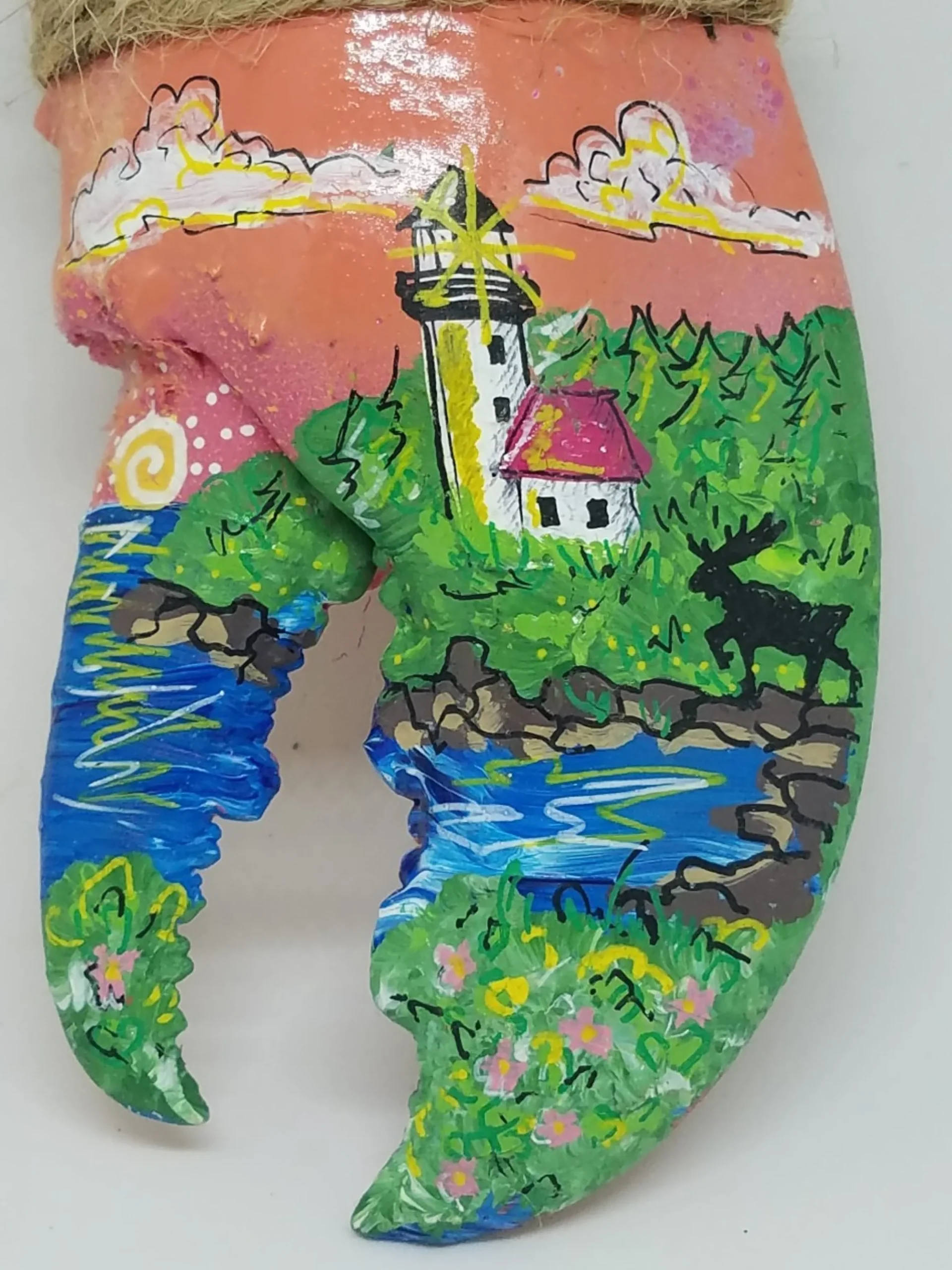 Lighthouse With Moose And Sunset Sky Lobster Claw Ornament