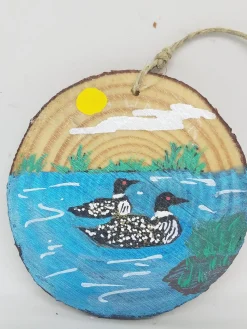 Loons Swimming In Pond Wood Ornament