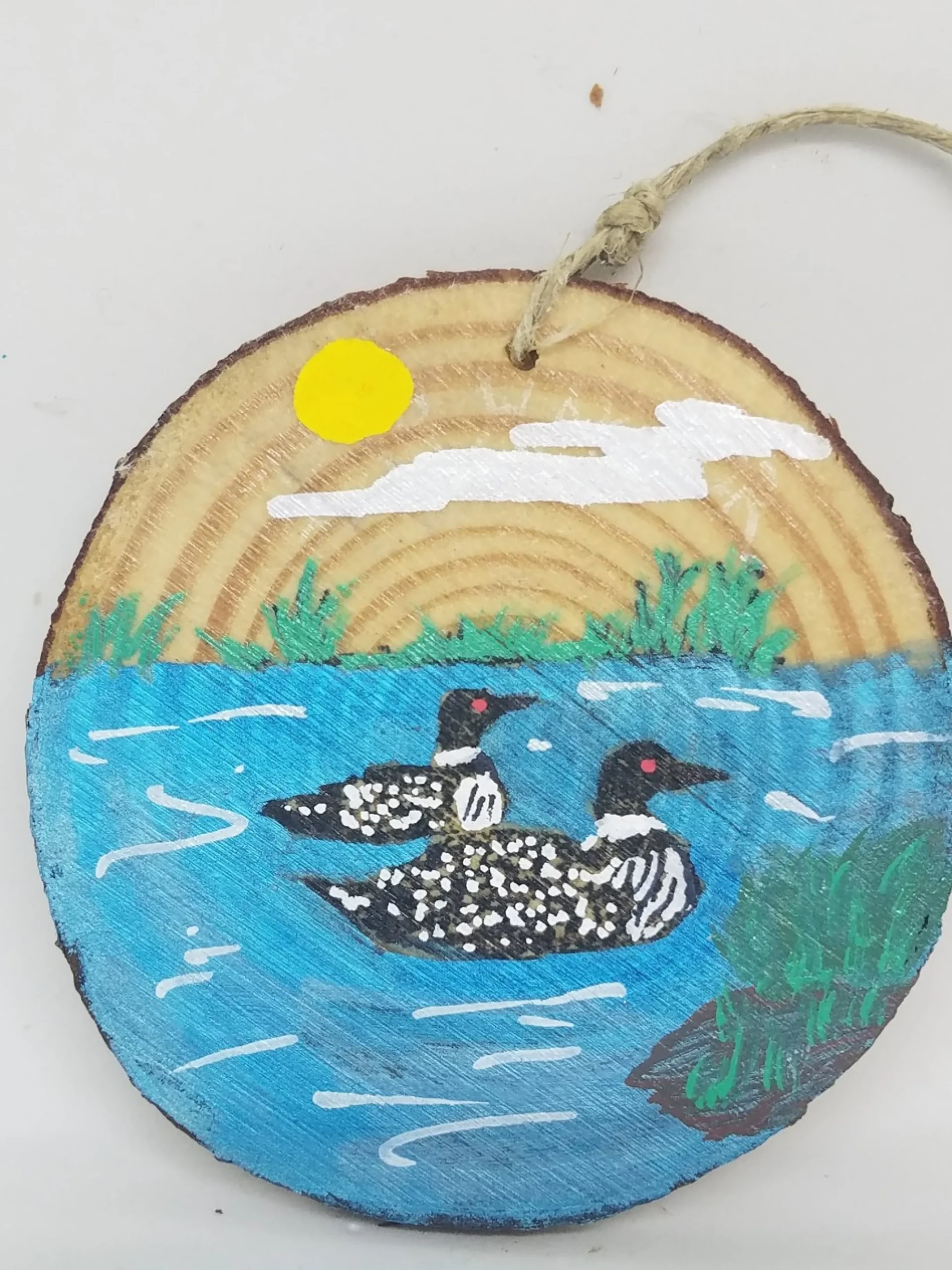Loons Swimming In Pond Wood Ornament