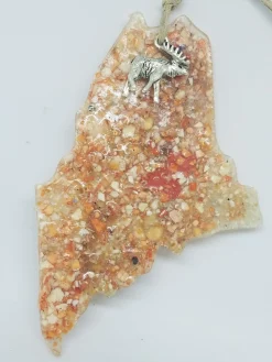 Maine State With Crushed Lobster Shell Ornament
