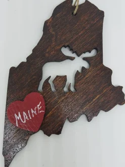 Moose Maine State Dark Wood Ornament