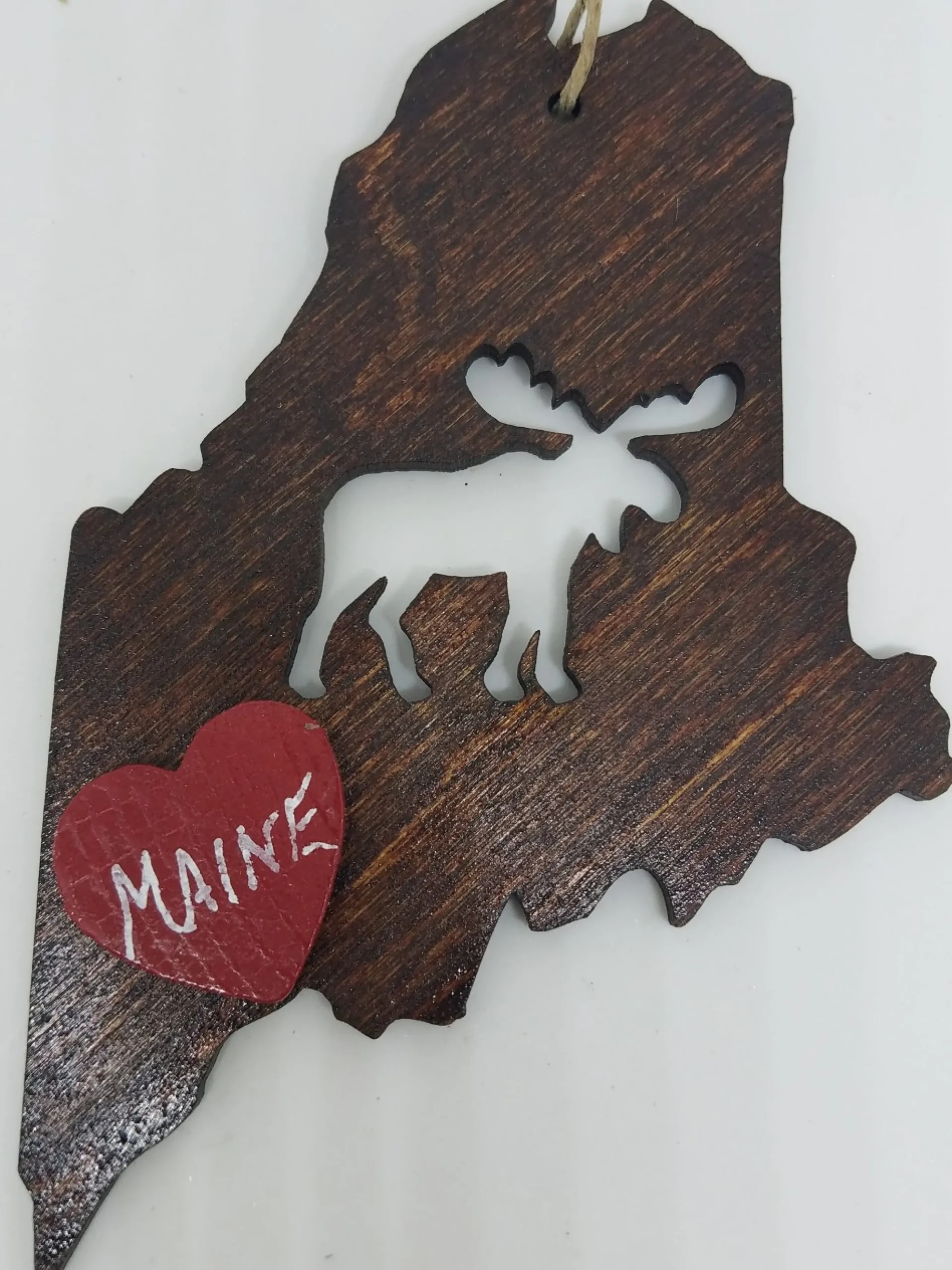 Moose Maine State Dark Wood Ornament