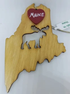 Moose Maine State Wood Ornament