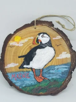 Puffin On Coast Wood Ornament