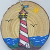 Red And White Striped Lighthouse On Wood Ornament