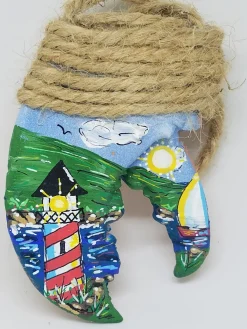 Red Striped Lighthouse Lobster Claw Ornament