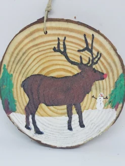 Rudolph Red Nosed Reindeer With Snowman Wood Ornament