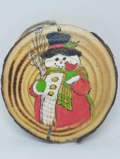 Snowman On Wood Ornament